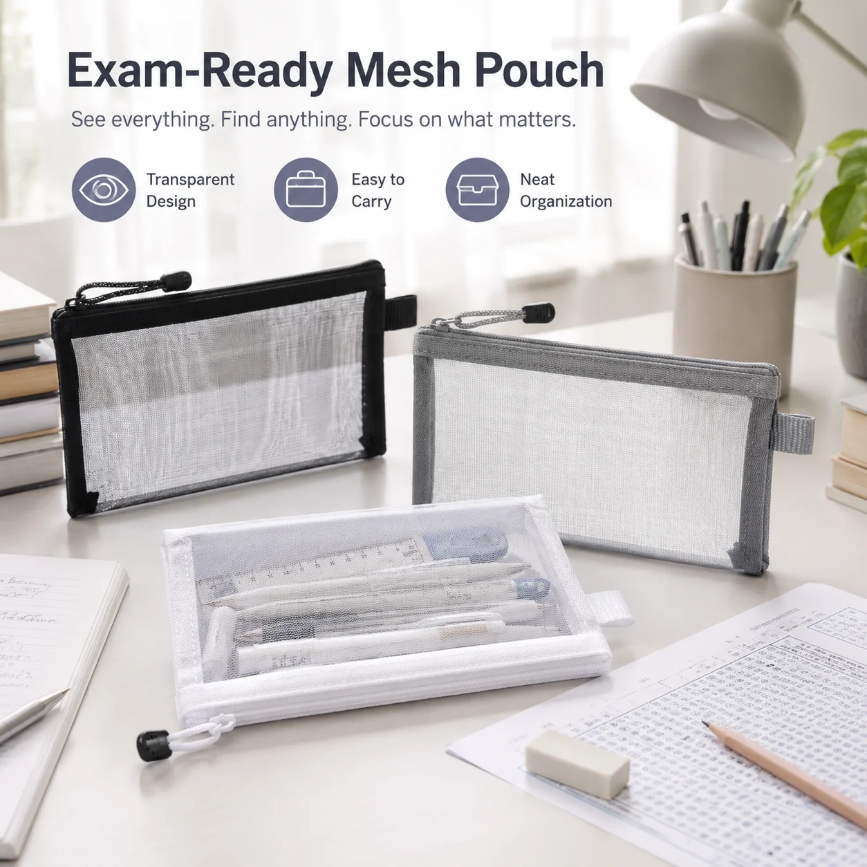 Transparent Mesh Pen Bag, Clea - огляд і ціна Clear Mesh Pencil Pouch For Exam
