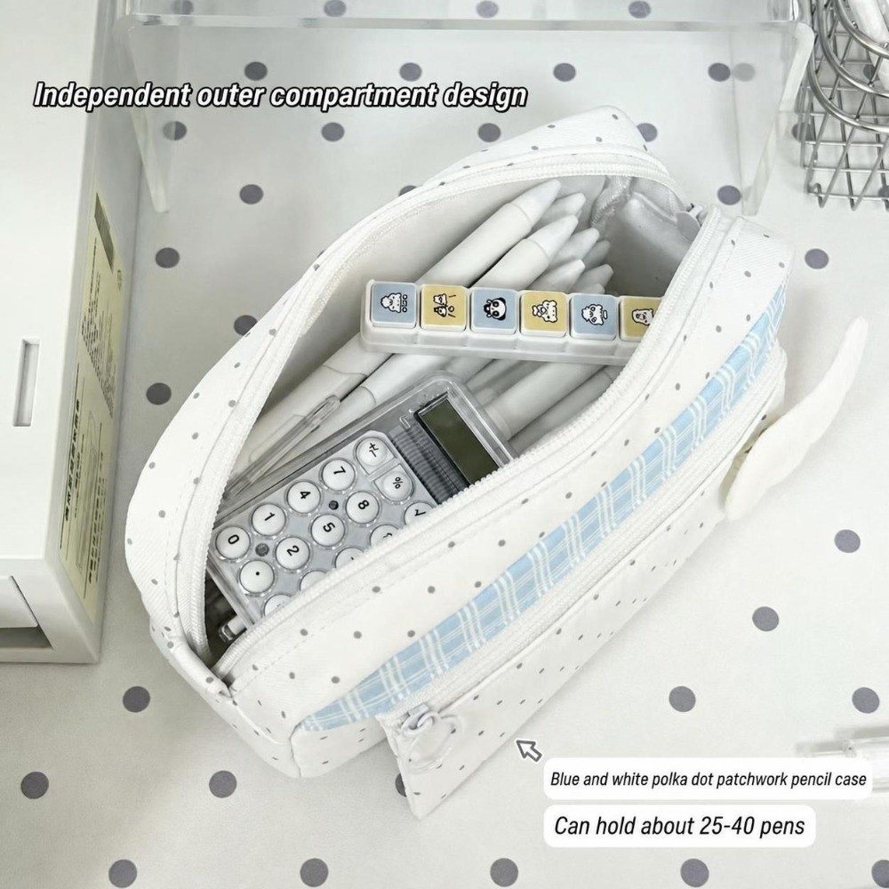 Aesthetic Polka Dot Plaid Penc - огляд і ціна Aesthetic Large Pencil Case Pouch