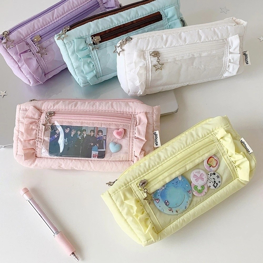 Ruffled Edge Korean Ruffled St - огляд і ціна Aesthetic Large Pencil Case Pouch
